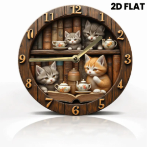 Round Wall Clock Featuring Cute Kittens